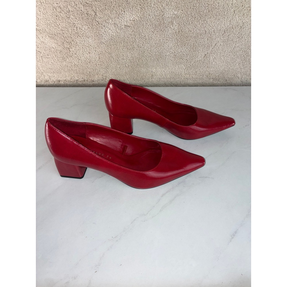 Zara Red Block Heel Pumps - 36 - Pointed Toe Minimalist Chic Retro - Picture 6 of 8
